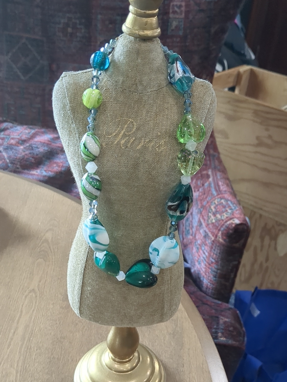 Green & Teal  Bead Statement Necklace